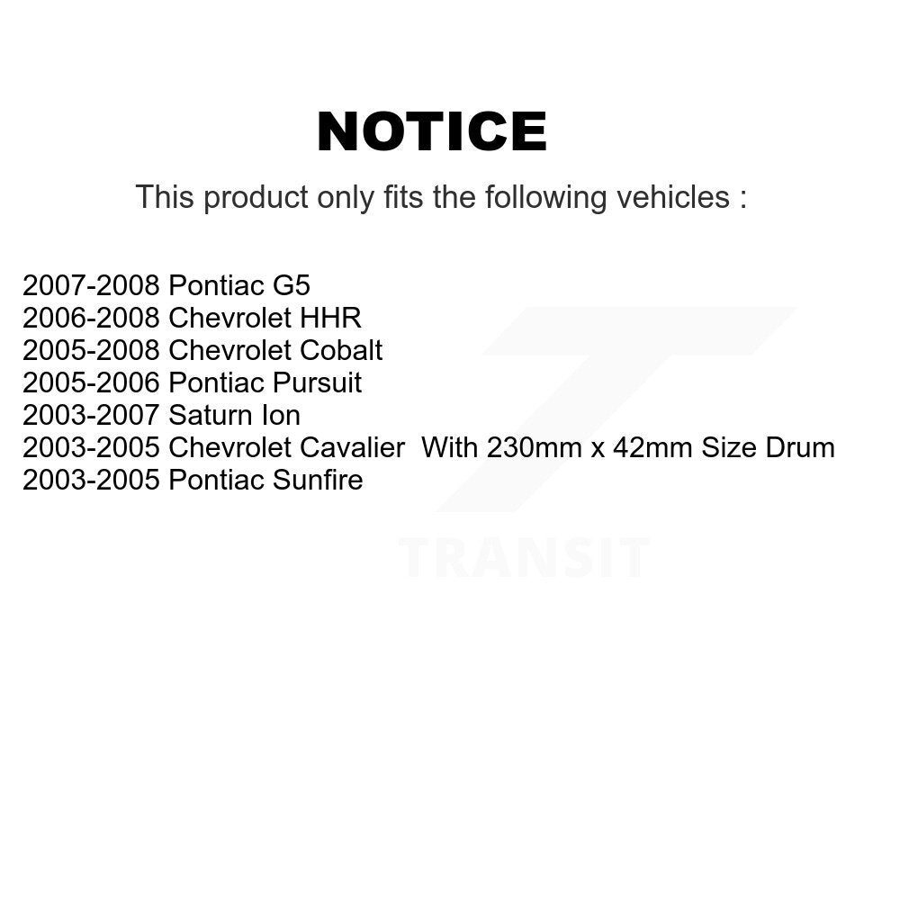 Drum Brake Shoe Rear NB-795B For Chevrolet Pontiac Cobalt Saturn Ion G5 Sunfire
