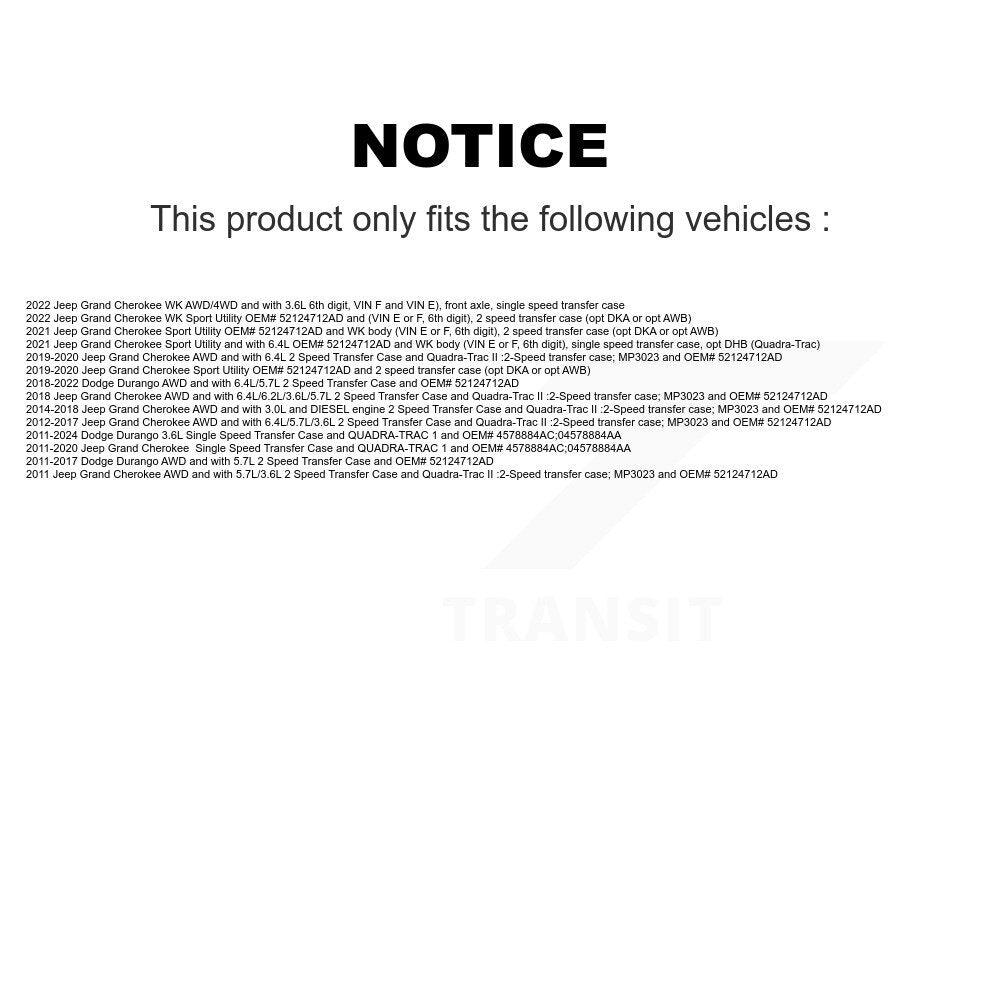 CV Axle Shaft Front Right NCV-CH10066 For Jeep Grand Cherokee Dodge Durango WK