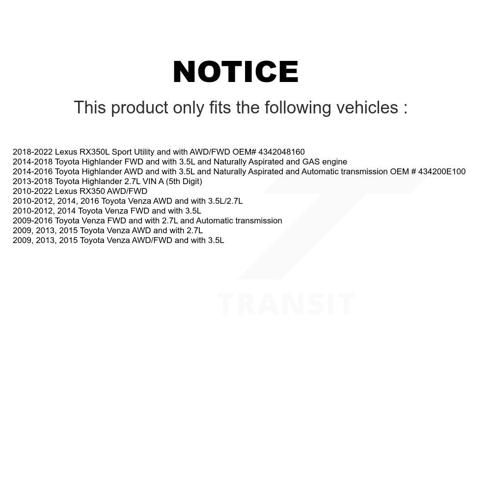 CV Axle Shaft Front Left NCV-TO69166 For Toyota Lexus RX350 Highlander Venza