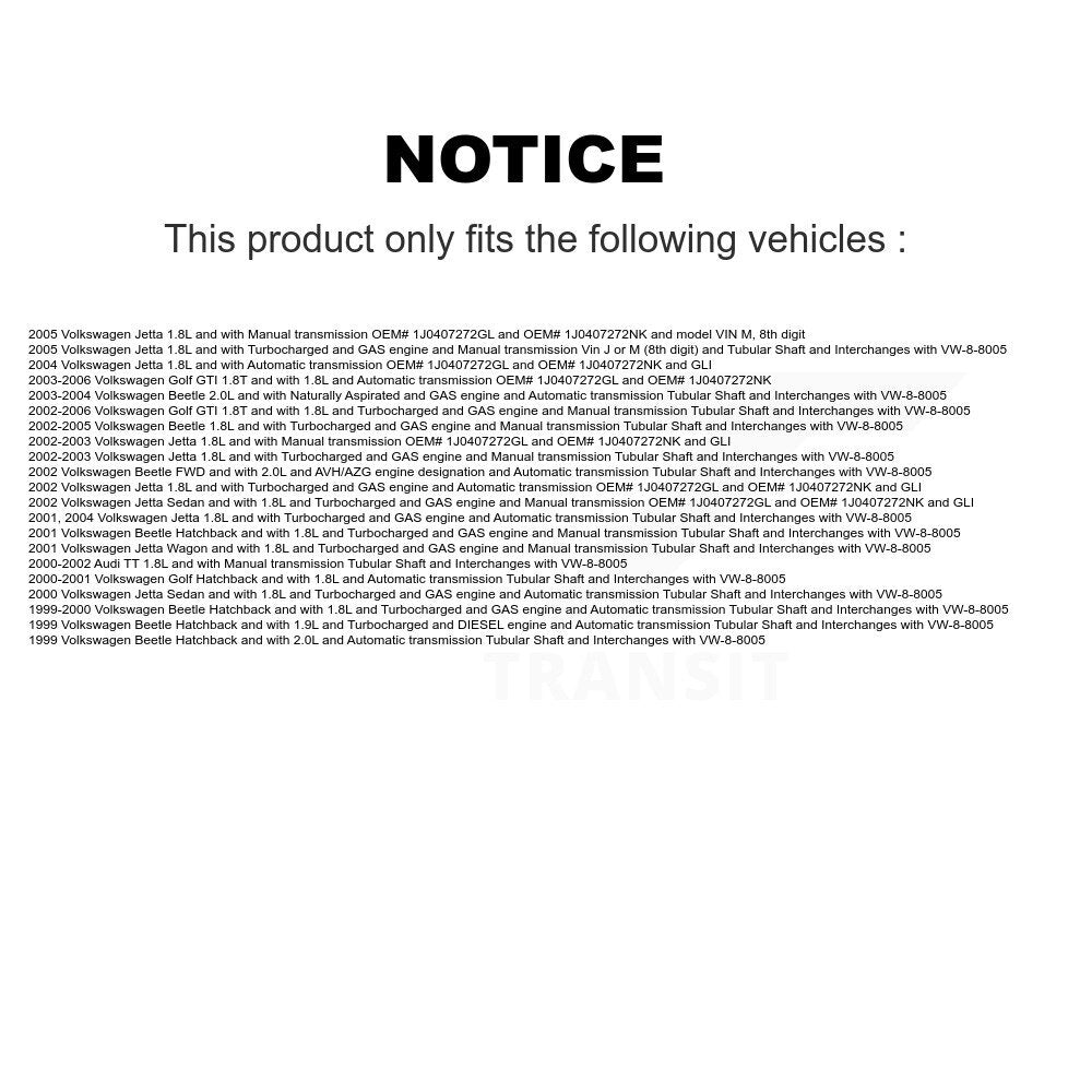 CV Axle Shaft Front Right NCV-VW72053 For Volkswagen Jetta Golf Beetle Audi TT