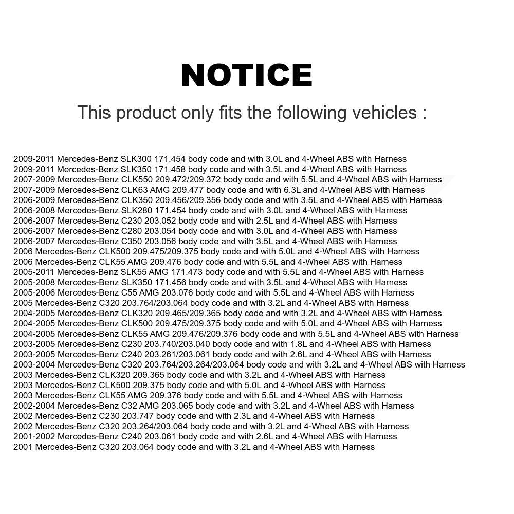 ABS Wheel Speed Sensor Front SEN-2ABS0087 For Mercedes-Benz C230 C240 SLK350 AMG