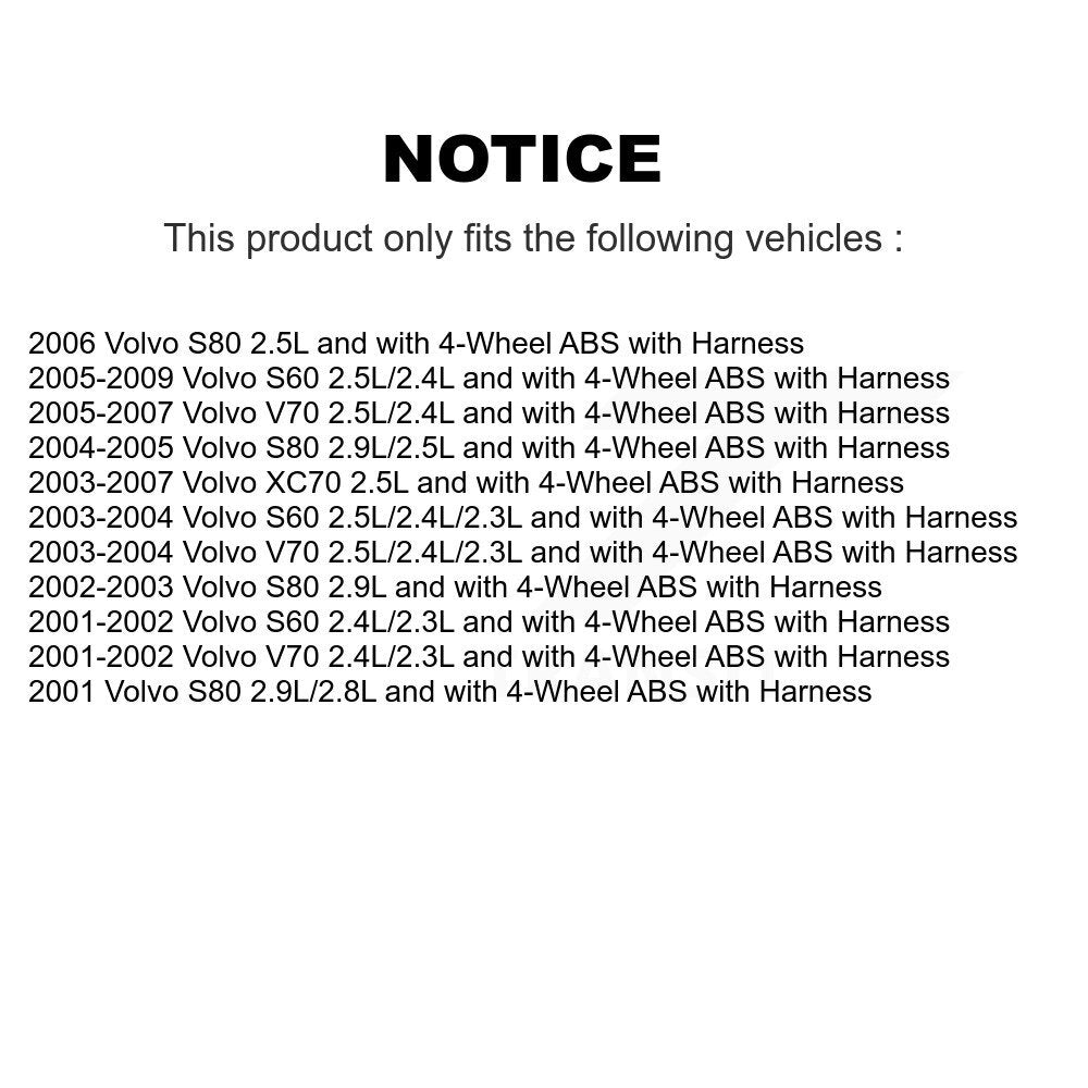 ABS Wheel Speed Sensor Front Right SEN-2ABS0139 For Volvo S60 XC70 V70 S80