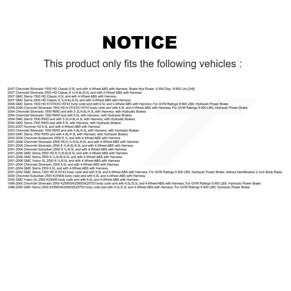 ABS Wheel Speed Sensor SEN-2ABS0286 For Chevrolet GMC Sierra 2500 HD Silverado