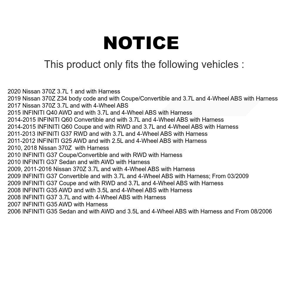 ABS Wheel Speed Sensor Front SEN-2ABS0337 For INFINITI G37 G35 Nissan 370Z G25