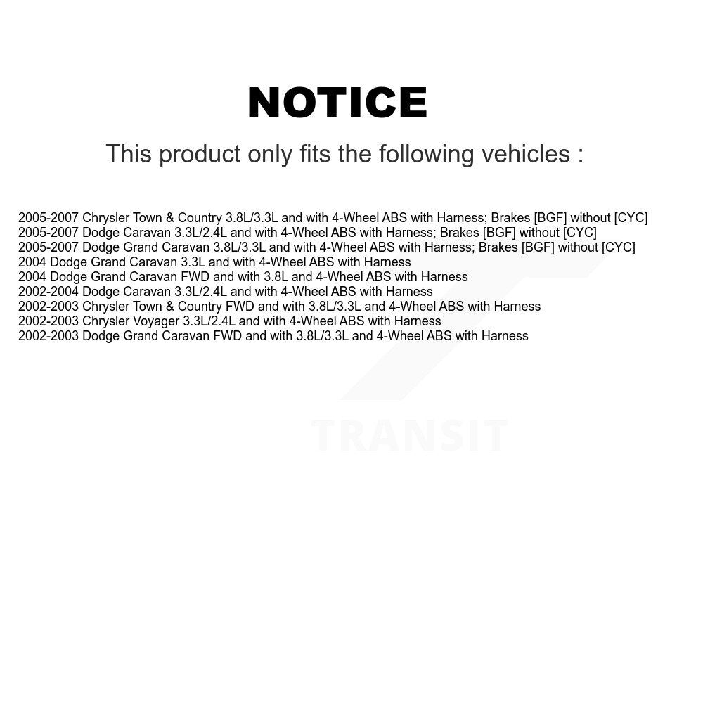 ABS Wheel Speed Sensor Rear SEN-2ABS0340 For Dodge Grand Caravan Chrysler Town &