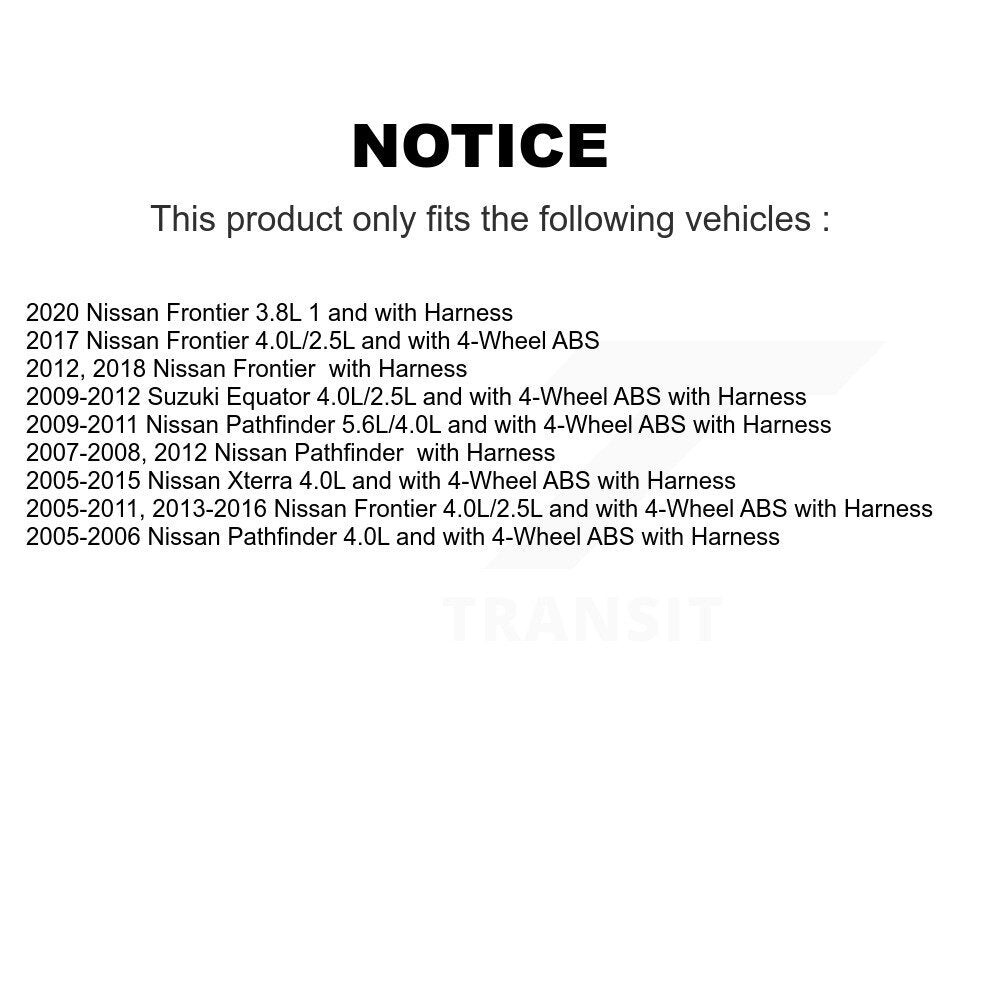 ABS Wheel Speed Sensor Front SEN-2ABS0506 For Nissan Frontier Pathfinder Xterra