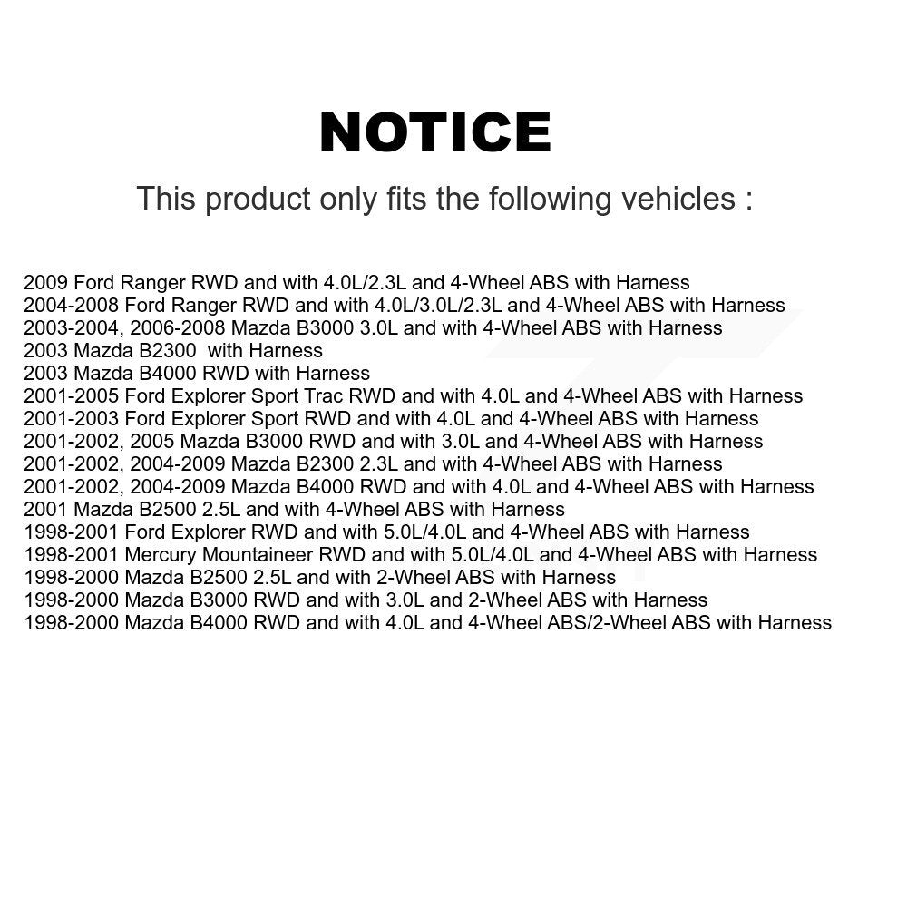 ABS Wheel Speed Sensor Front SEN-2ABS0681 For Ford Ranger Mazda B4000 Explorer