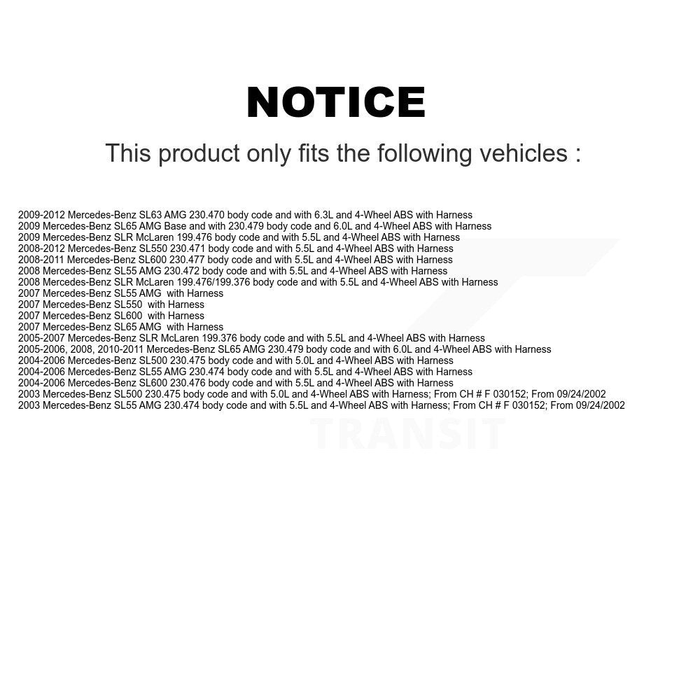 ABS Wheel Speed Sensor Rear SEN-2ABS1750 For Mercedes-Benz SL500 SL550 SL55 AMG