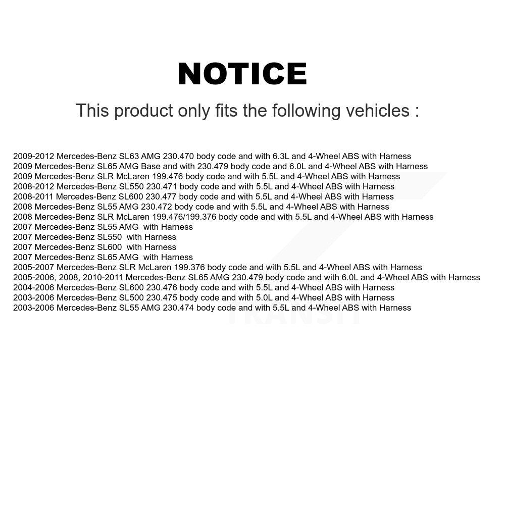 ABS Wheel Speed Sensor Front SEN-2ABS2504 For Mercedes-Benz SL500 SL550 SL55 AMG
