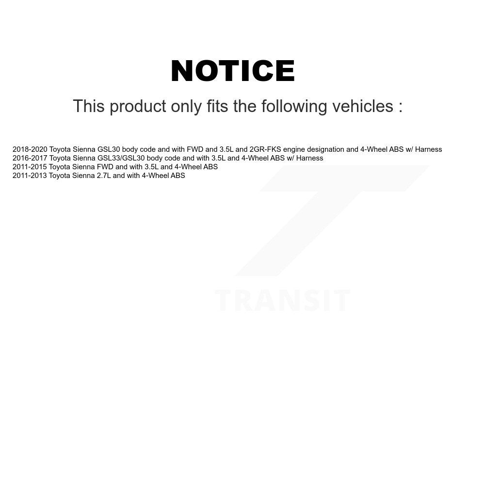 ABS Wheel Speed Sensor Wiring Harness Rear Left SEN-2ABS2516 For Toyota Sienna