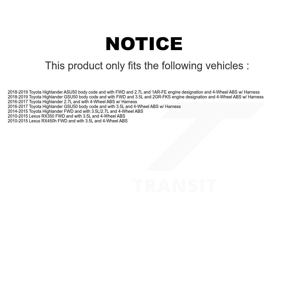 ABS Wheel Speed Sensor Wiring Harness Rear SEN-2ABS2618 For Toyota Highlander