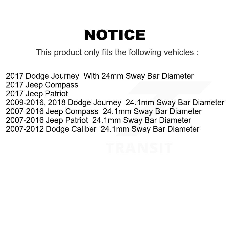 Suspension Stabilizer Bar Bushing Kit To Frame TOR-K200216 For Dodge Journey
