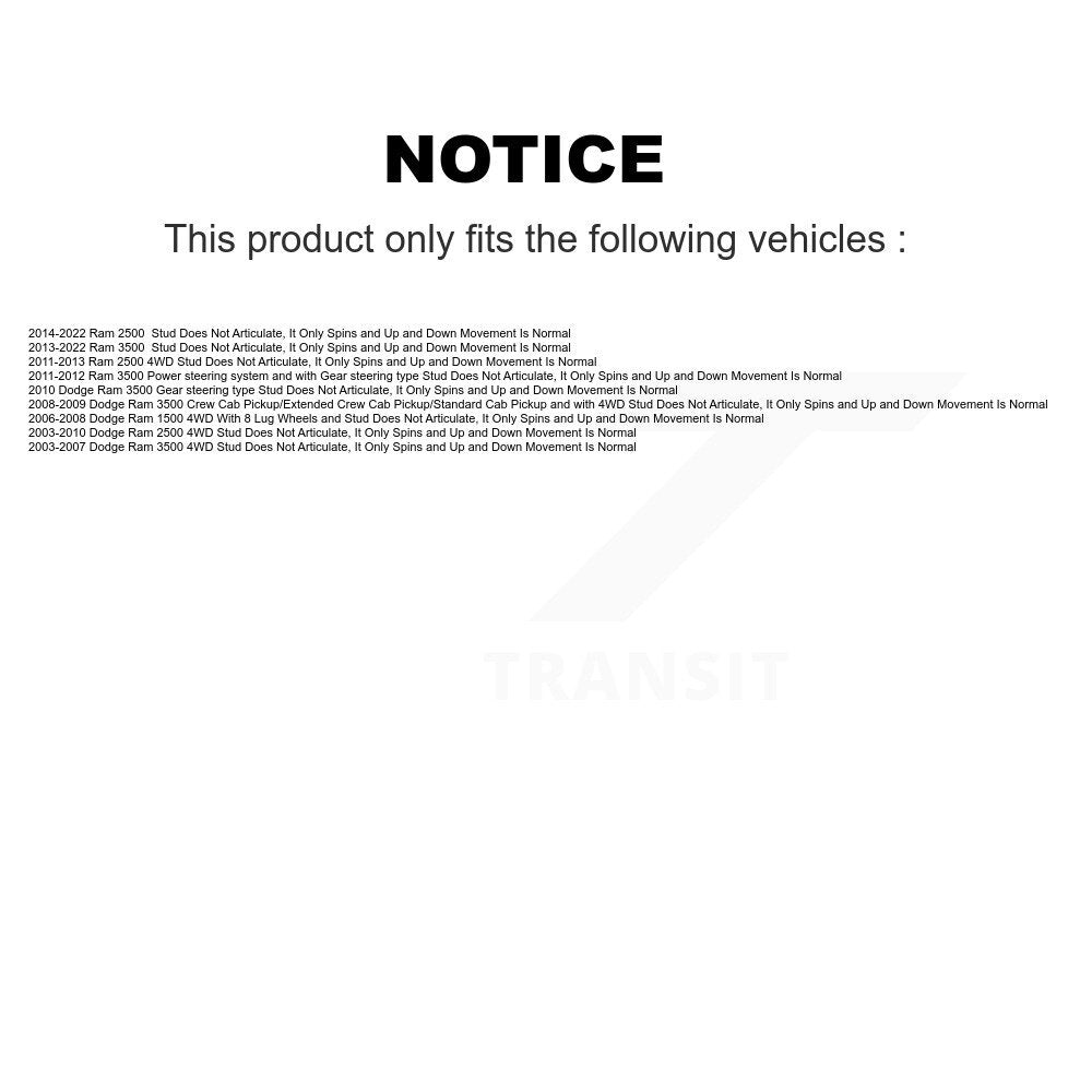 Suspension Ball Joint Front Upper TOR-K7460 For Ram Dodge 2500 3500 1500