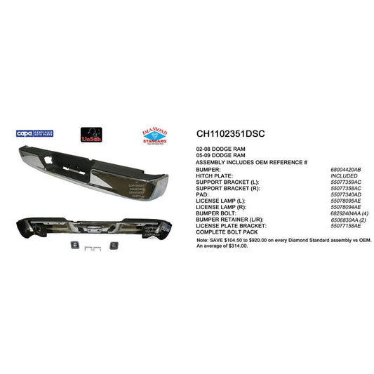 Rear Step Bumper Assembly 2002-2009 Dodge Ram 1500, Ram 2500, Ram 3500