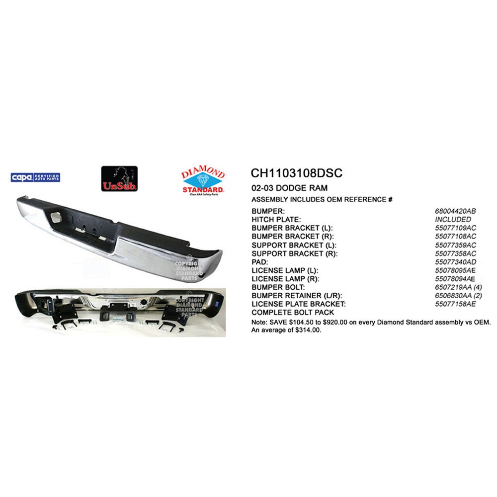 Rear Step Bumper Assembly 2002-2003 Dodge Ram 1500, Ram 2500