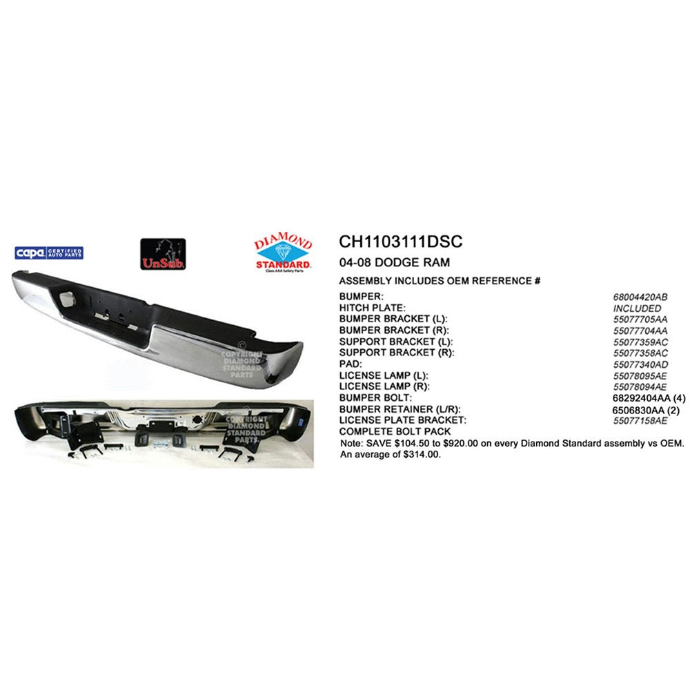Rear Step Bumper Assembly 2004-2009 Dodge Ram 1500, Ram 2500, Ram 3500