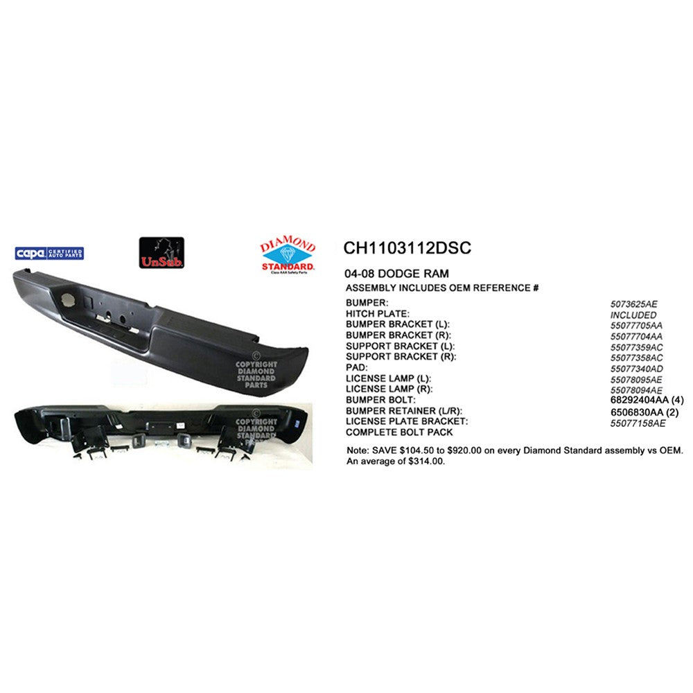 Rear Step Bumper Assembly 2004-2009 Dodge Ram 1500, Ram 2500, Ram 3500