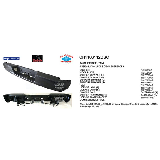 Rear Step Bumper Assembly 2004-2009 Dodge Ram 1500, Ram 2500, Ram 3500