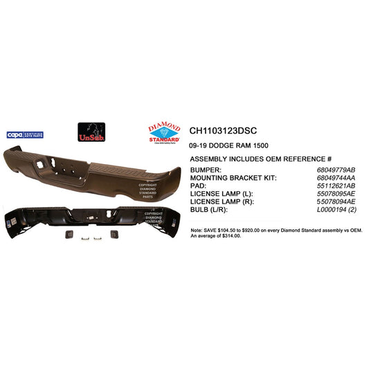 CAPA Certified Factory Style Replacement Rear Step Bumper Assembly for Dodge Ram 1500, Ram 1500