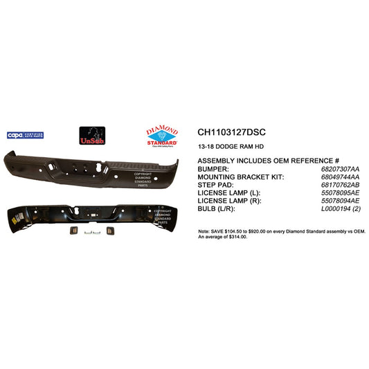 Rear Step Bumper Assembly 2013-2018 Ram 2500, 3500