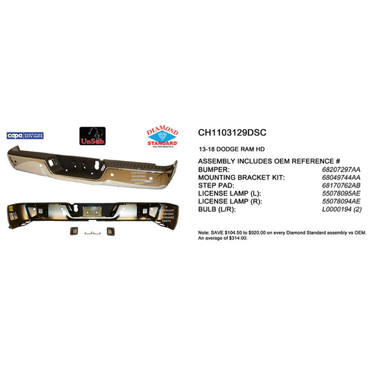 Rear Step Bumper Assembly 2013-2018 Ram 2500, 3500