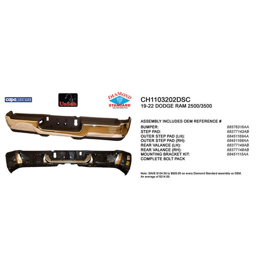 Rear Step Bumper Assembly 2019-2024 Ram 2500, 3500