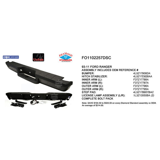 Rear Step Bumper Assembly 1993-2011 Ford Ranger