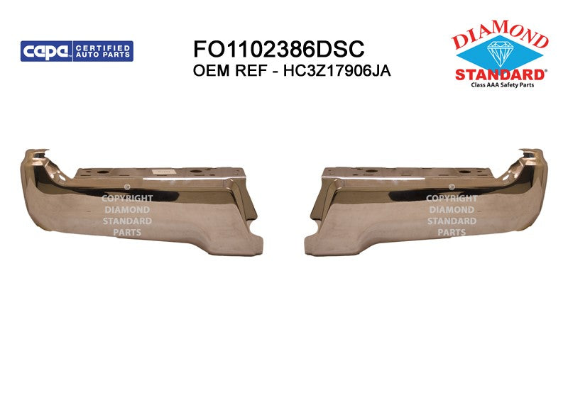 Rear 2-Pc Left And Right Bumper End Set [step Bumper Face Bar] Chrome 2017-2022 Ford F-250 Super Duty, F-350 Super Duty, F-450 Super Duty