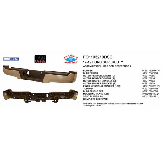 Rear Step Bumper Assembly 2017-2022 Ford F-250 Super Duty, F-350 Super Duty, F-450 Super Duty