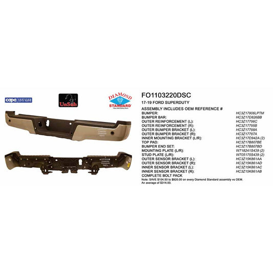 Rear Step Bumper Assembly 2017-2022 Ford F-250 Super Duty, F-350 Super Duty, F-450 Super Duty