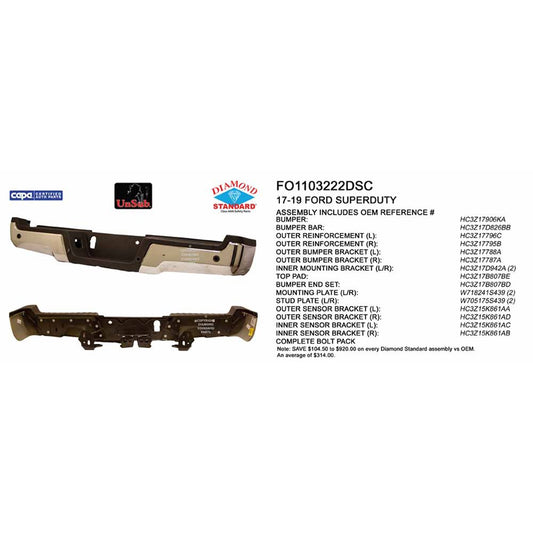 Rear Step Bumper Assembly 2017-2022 Ford F-250 Super Duty, F-350 Super Duty, F-450 Super Duty