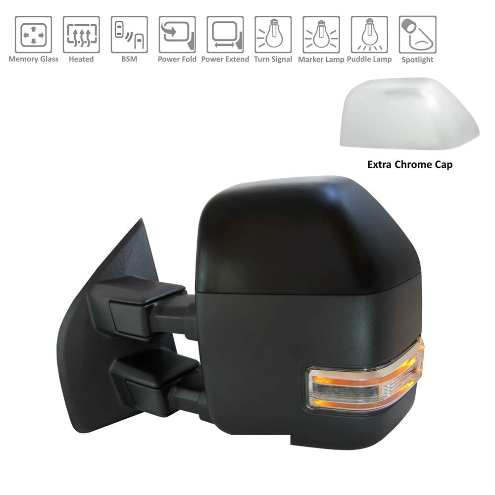 Left Driver Side Power Door Tow Mirror 2017-2022 Ford F-250 Super Duty, F-350 Super Duty, F-450 Super Duty