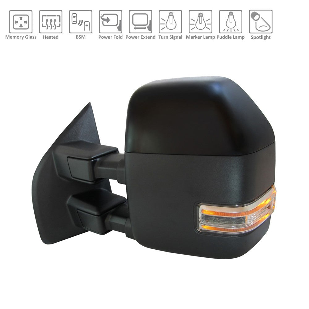 Left Driver Side Power Door Tow Mirror 2020-2022 Ford F-250 Super Duty, F-350 Super Duty, F-450 Super Duty