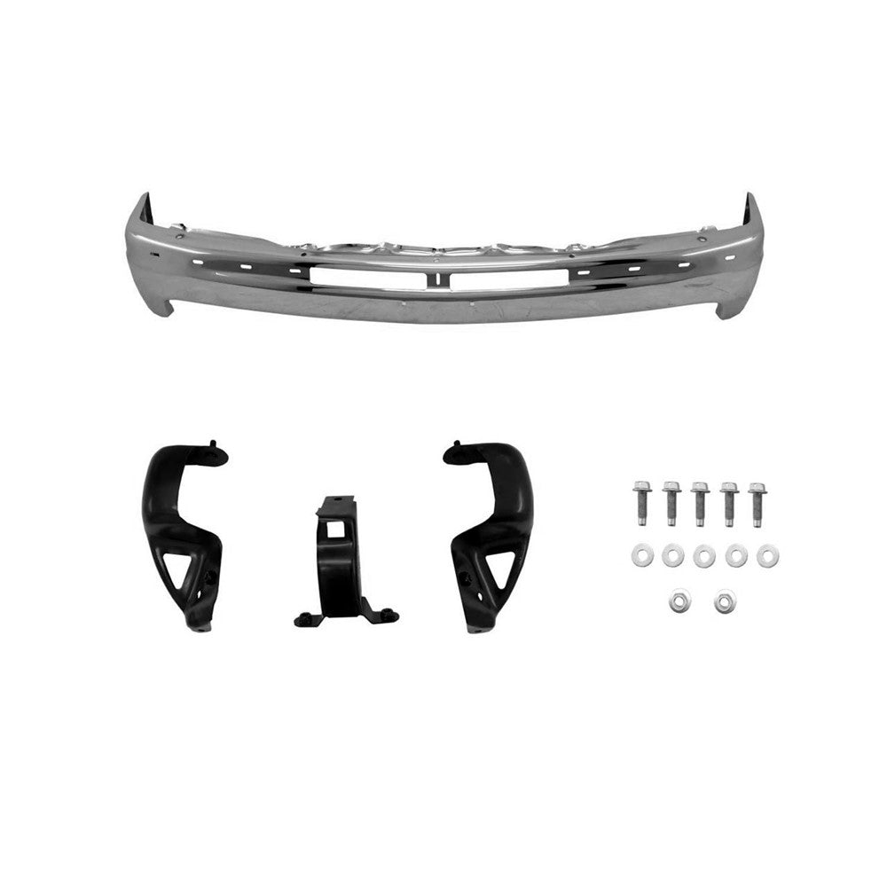 Front Left & Right Front Bumper Assembly [includes Driver And Passenger Outer Brackets Plus Center Bracket] Chrome 1999-2006 Chevrolet Silverado 1500