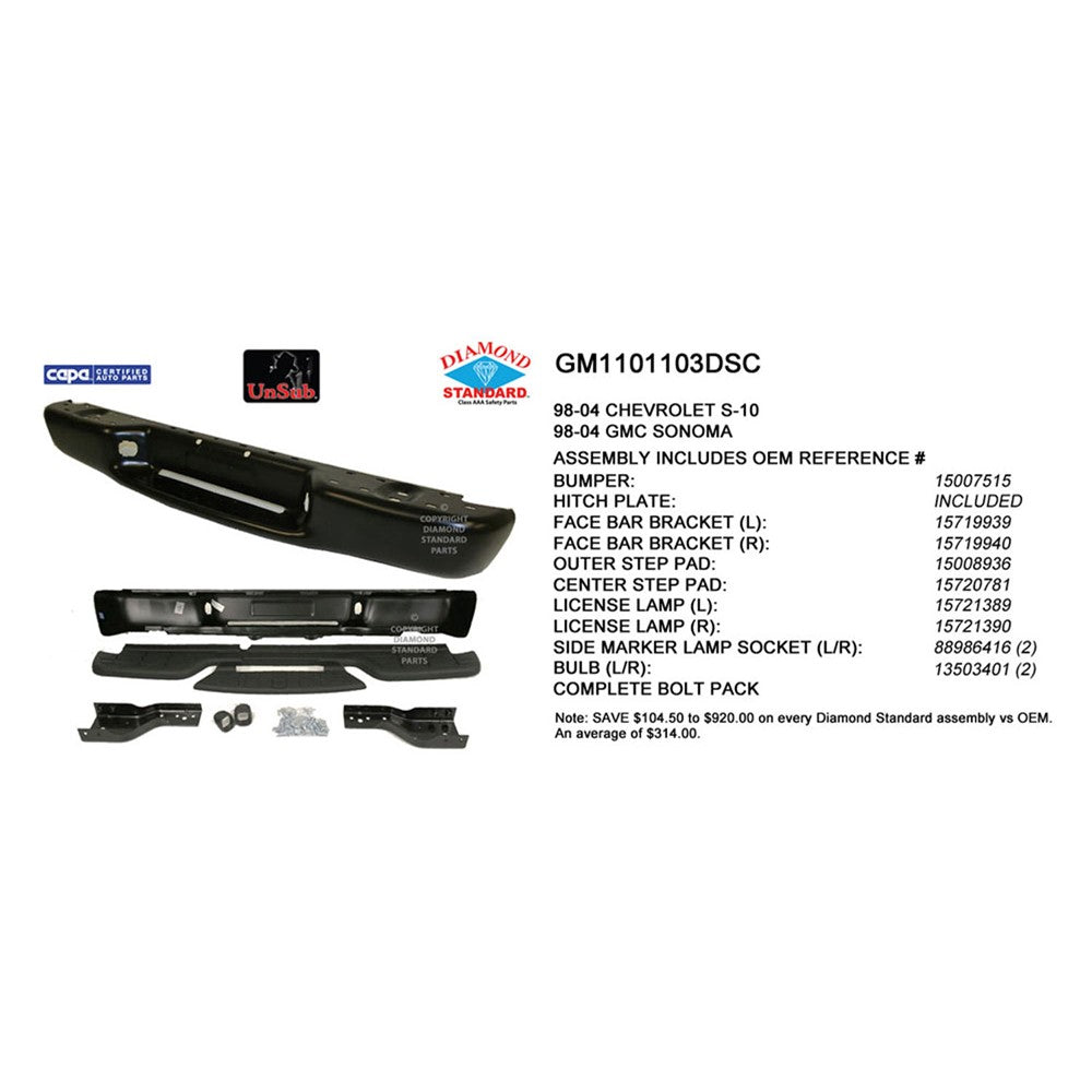 Rear Step Bumper Assembly 1998-2004 Chevrolet S10 & Gmc Sonoma & Isuzu Isuzu_pickup