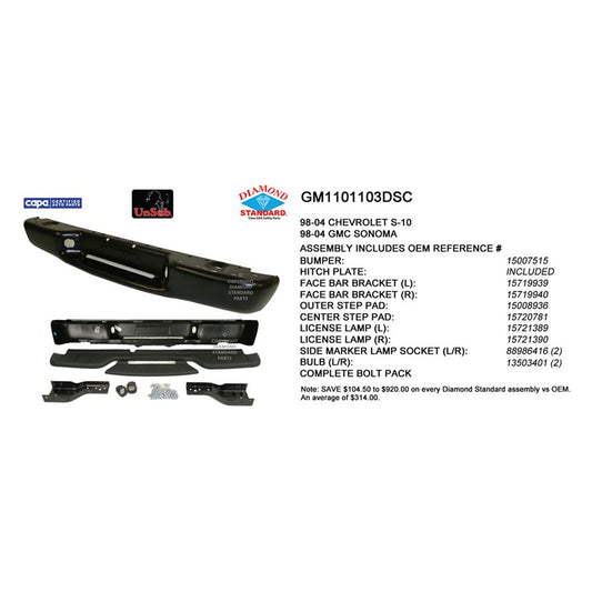 Rear Step Bumper Assembly 1998-2004 Chevrolet S10 & Gmc Sonoma & Isuzu Isuzu_pickup