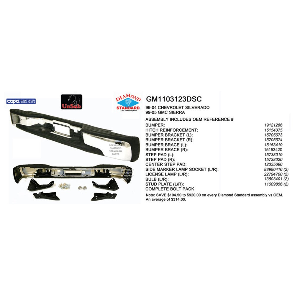 Rear Step Bumper Assembly 1999-2005 Chevrolet Silverado 1500, Silverado 2500, Silverado 1500 Hd, Silverado 2500 Hd, Silverado 3500 & Gmc Sierra 1500