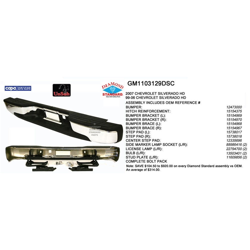 Rear Step Bumper Assembly 2001-2007 Chevrolet Silverado 1500, Silverado 2500, Silverado 1500 Hd, Silverado 2500 Hd, Silverado 3500 & Gmc Sierra 1500