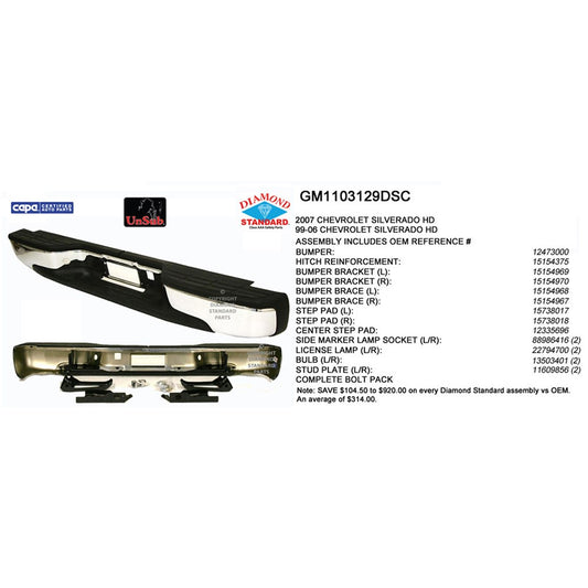Rear Step Bumper Assembly 2001-2007 Chevrolet Silverado 1500, Silverado 2500, Silverado 1500 Hd, Silverado 2500 Hd, Silverado 3500 & Gmc Sierra 1500