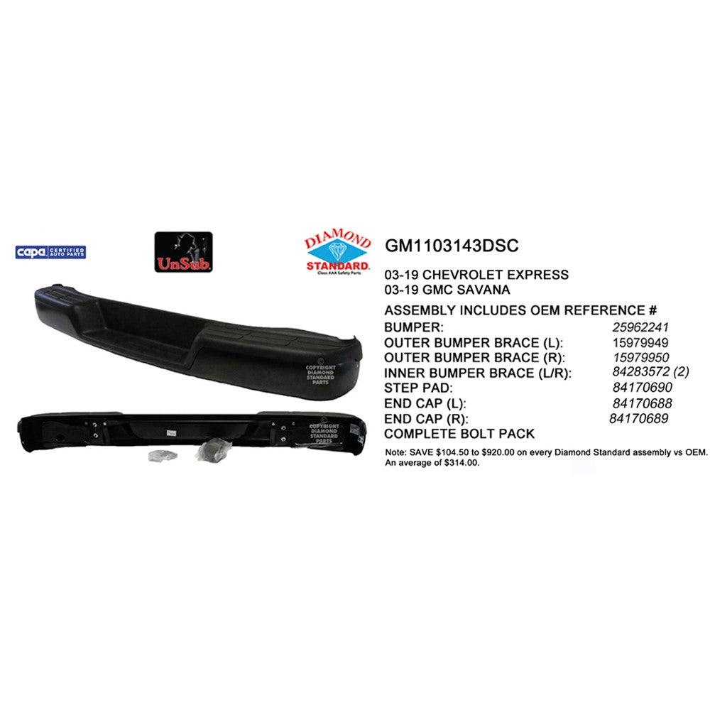 Rear Step Bumper Assembly 1996-2025 Chevrolet Express 1500, Express 2500, Express 3500, Express 4500 & Gmc Savana 1500, Savana 2500, Savana 3500