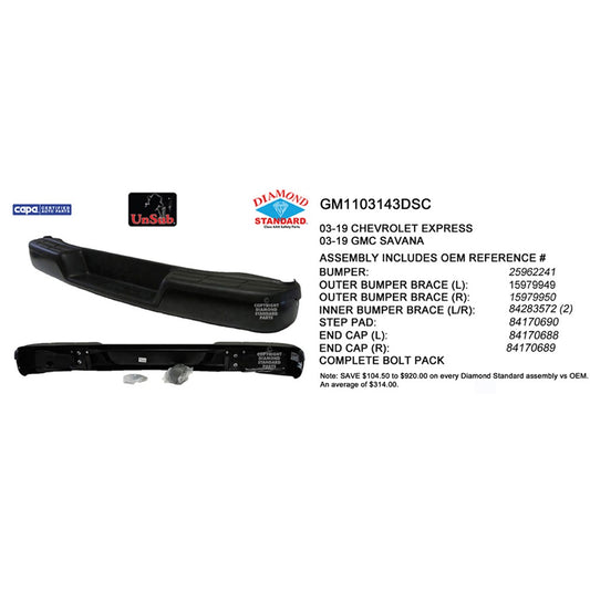 Rear Step Bumper Assembly 1996-2025 Chevrolet Express 1500, Express 2500, Express 3500, Express 4500 & Gmc Savana 1500, Savana 2500, Savana 3500