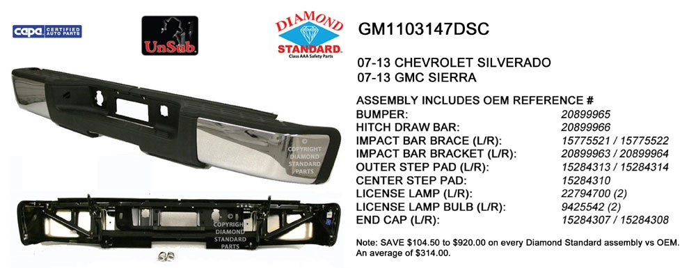 Rear Step Bumper Assembly 2007-2013 Chevrolet Silverado 1500, Silverado 2500 Hd, Silverado 1500 Classic, Silverado 1500 Hd Classic & Gmc Sierra 1500