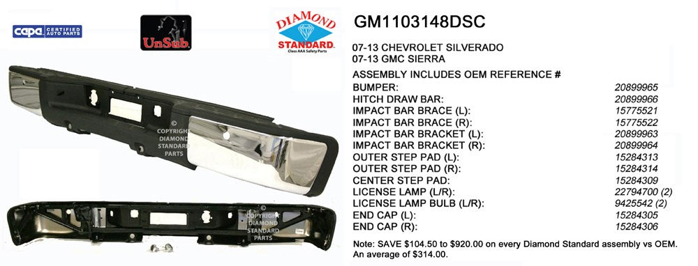 Rear Step Bumper Assembly 2007-2013 Chevrolet Silverado 1500, Silverado 2500 Hd, Silverado 1500 Classic, Silverado 1500 Hd Classic & Gmc Sierra 1500