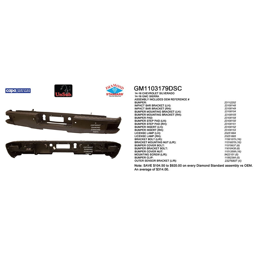 Rear Step Bumper Assembly 2014-2019 Chevrolet Silverado 1500, Silverado 1500 Ld & Gmc Sierra 1500, Sierra 1500 Limited