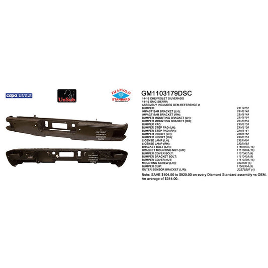 Rear Step Bumper Assembly 2014-2019 Chevrolet Silverado 1500, Silverado 1500 Ld & Gmc Sierra 1500, Sierra 1500 Limited