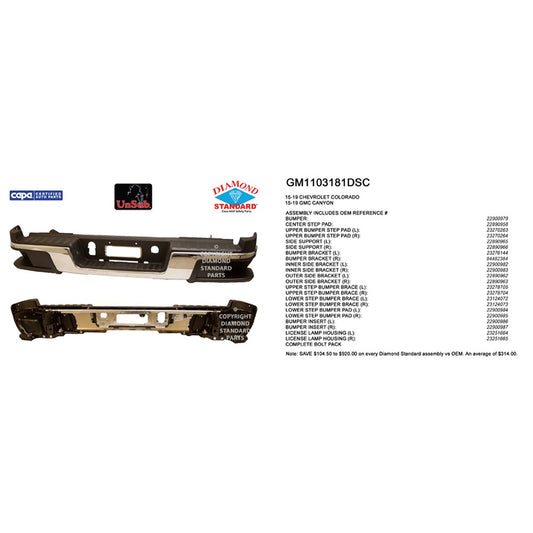 Rear Step Bumper Assembly 2015-2022 Chevrolet Colorado & Gmc Canyon