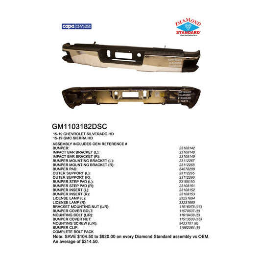 Rear Step Bumper Assembly 2015-2019 Chevrolet Silverado 2500 Hd, Silverado 3500 Hd & Gmc Sierra 2500 Hd, Sierra 3500 Hd