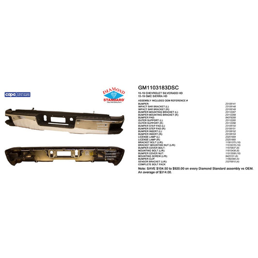 Rear Step Bumper Assembly 2015-2019 Chevrolet Silverado 2500 Hd, Silverado 3500 Hd & Gmc Sierra 2500 Hd, Sierra 3500 Hd