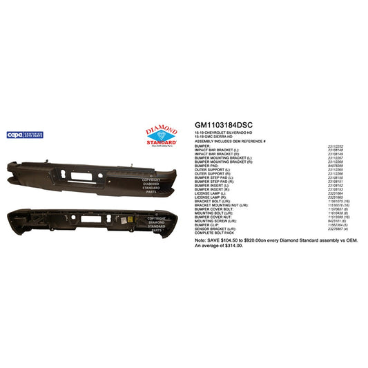 Rear Step Bumper Assembly 2015-2019 Chevrolet Silverado 2500 Hd, Silverado 3500 Hd & Gmc Sierra 2500 Hd, Sierra 3500 Hd