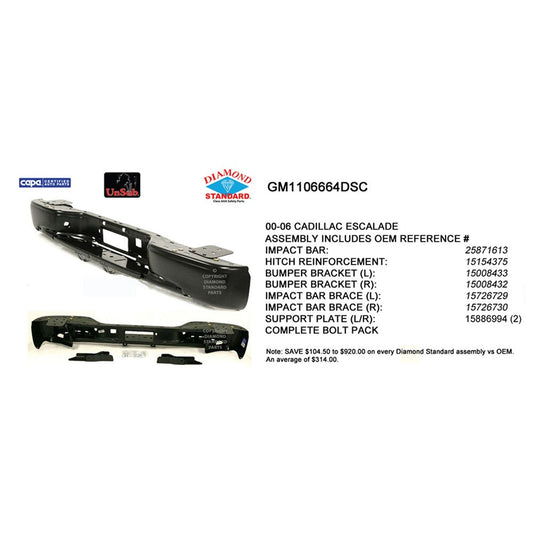 Rear Bumper Impact Bar Assembly 2002-2013 Cadillac Escalade, Escalade Ext, Escalade Esv & Chevrolet Avalanche